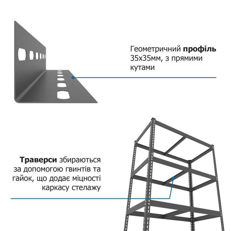 Стеллаж Эталон 1800х700х400 Меткас 175 кг/полку, 5 полок, МДФ, крашенный, металлический