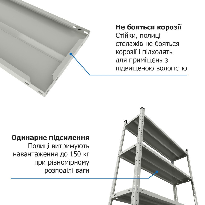 Стеллаж Атлант КС 2000х1000х300 Меткас, 150 кг/полку, 5 полок, крашенный, металлический