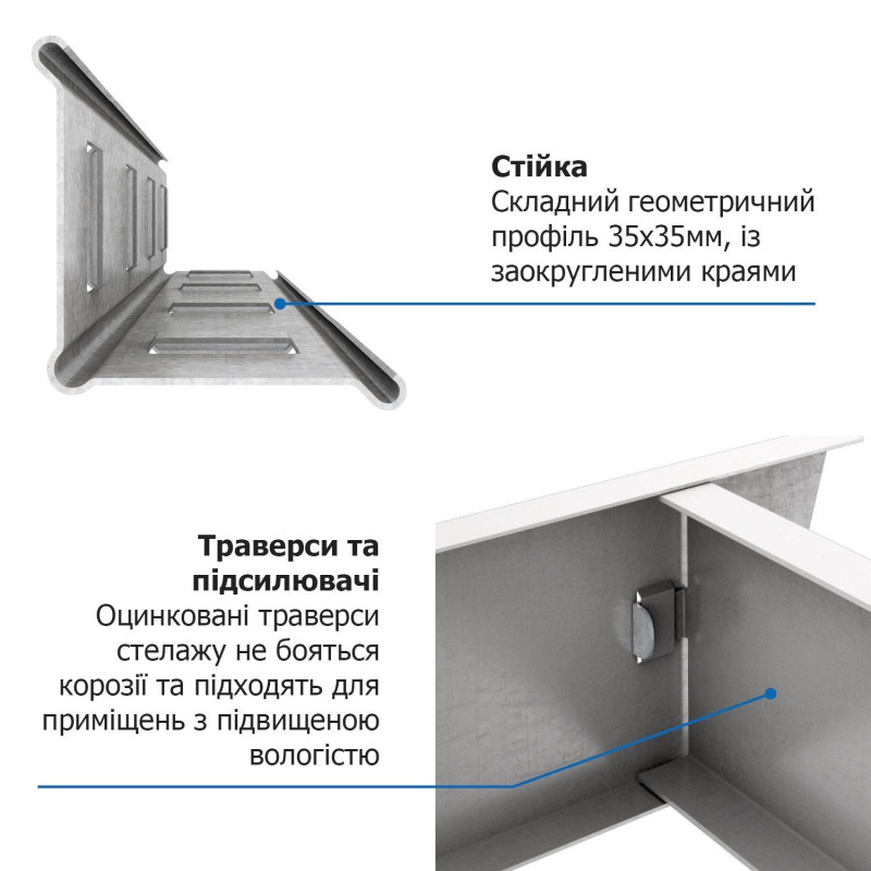 Стеллаж Бюджет ОМ 2400х1200х600 Меткас, 125 кг/полку, 6 полок, МДФ, оцинкованный, металлический