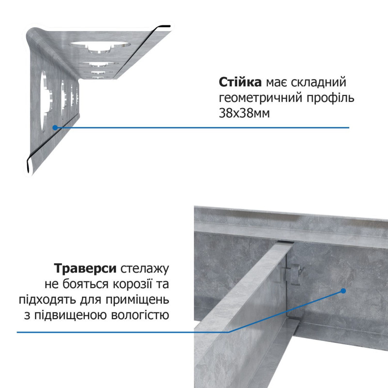 Стеллаж Титан ОД 1800х1200х500 Меткас, 300 кг/полку, 4 полки, ДСП, оцинкованный, металлический
